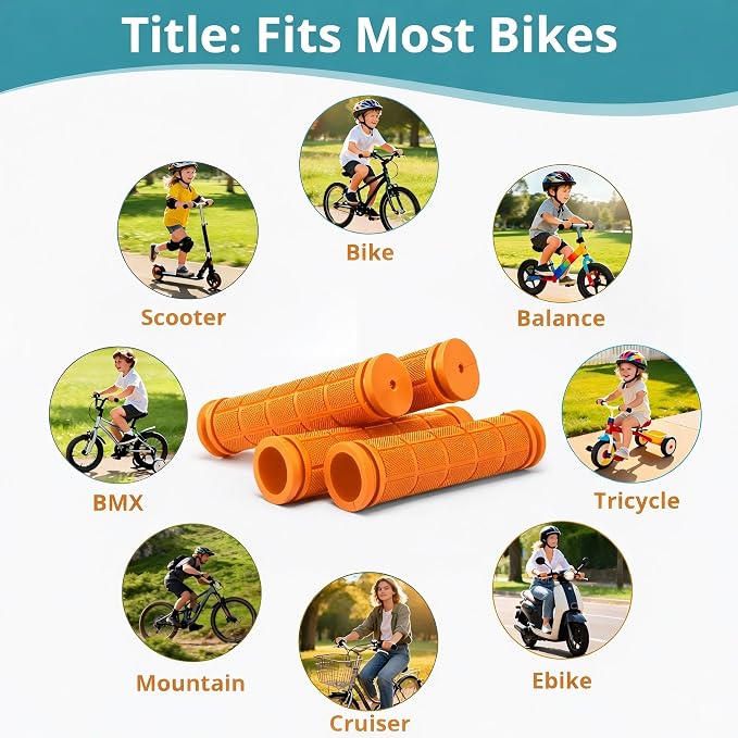 CHUNZEXI 4 PCS Bike Handlebar Grips, Rubber Bicycle Bar Grips Replacement, Non-Slip Handle Grips for Kids Bikes, Scooters, BMX, Mountain & Cruiser Bikes