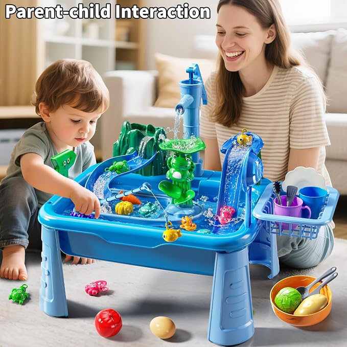 Water Table for Toddlers - Kids Play Sink with Pump and Running Water, Water Table for Kids Ages 4-8 with Fishing Games, Summer Outside Sensory Gift Toys for Boys and Girls 3 4 5 6 7 8