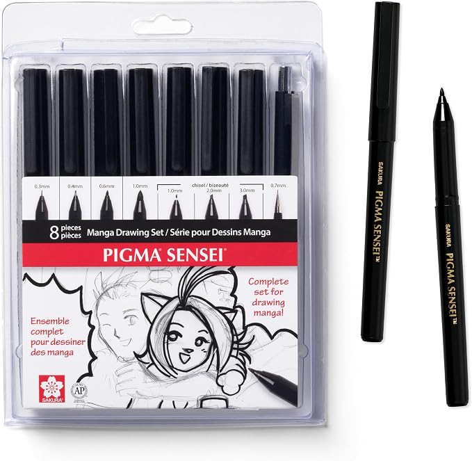 SAKURA 50204 8-Piece Pigma Sensei Manga Drawing Kit, Black