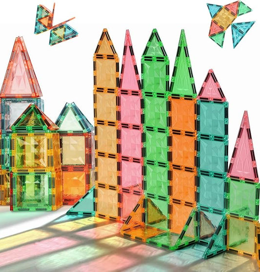 Magnetic Tiles 60-Piece Set for Kids, Magnetic Building Blocks STEM Toys for Age 3+ Boys and Girls, Educational Magnet Construction Tiles for Creativity & Learning