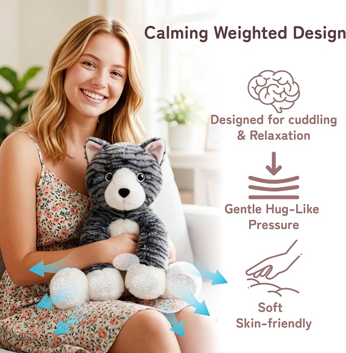 Niuniu Daddy 14" | 3.5 Pound Cat Weighted Stuffed Animals for Kids & Adults, Large Weighted Plush Pillow for Sleeping Calming, Cute Sitting Plush Toy Huggable Gift for Everyday Comfort