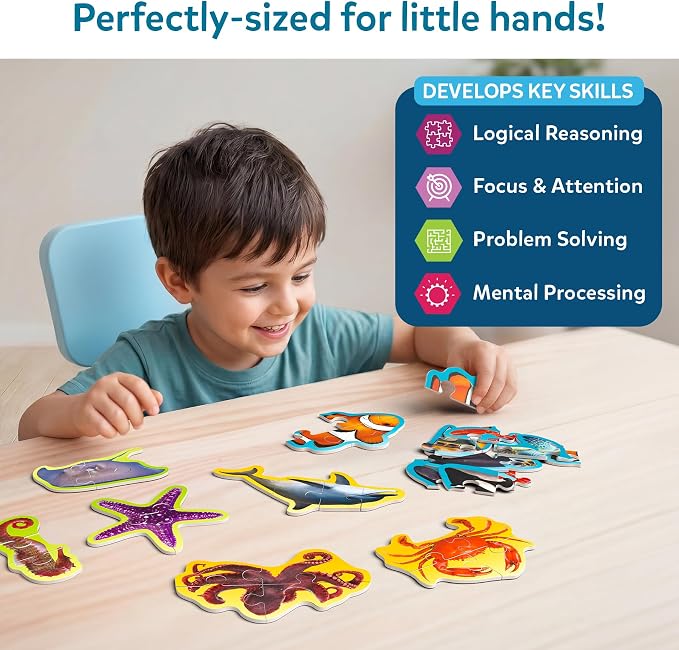 Skillmatics Step by Step Puzzles - 41 Piece Jigsaw & Toddler Puzzle, Montessori Educational Toy for Boys & Girls, Underwater Animals, Travel Friendly, Gifts for Kids Ages 3, 4, 5 and Up