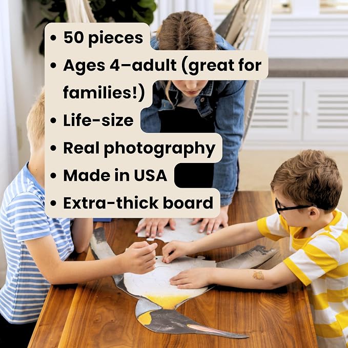 King Penguin Trivia Puzzle - 50 Piece Life-Size Penguin Puzzle with Wildlife Facts on Every Piece | Educational Animal Gift for Kids & Families | Livuzzle