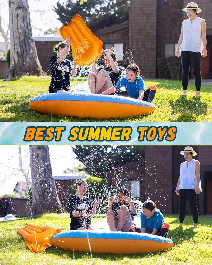 Spring Water Slip and Water Slide, 22FT Lawn Slip n WaterSlide for Kids Adults, Backyard Summer Outdoor Water Toys with Sprinkler, 2 Inflatable Bodyboards