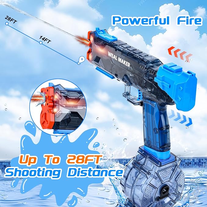 Electric Water Gun with LED Flash & USB-C Charging, Designed for Epic Aquatic Fun, Automatic Squirt Guns 25-30 FT Range, Realistic Water Pistol for Summer Outdoor Backyard Water Theme Party Toys