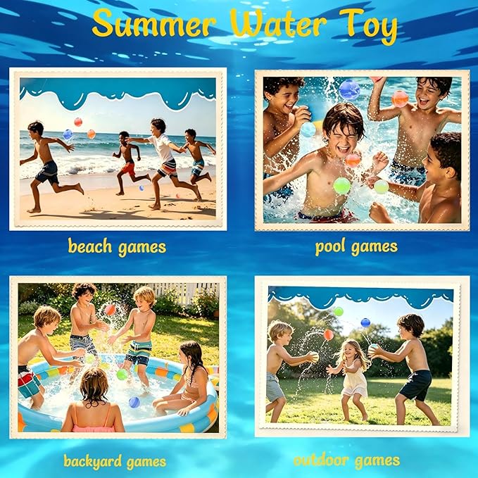 Reusable Water Balloons for Kids, Outdoor Summer Pool Beach Water Toys, Refillable Quick Fill Water Balloons for Boys and Girls Ages 3+ (6Pcs)