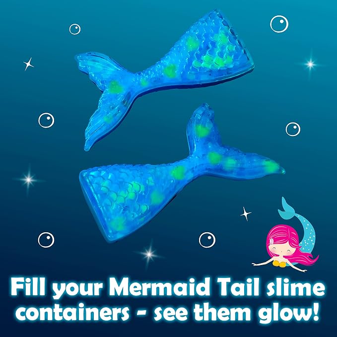 Original Stationery Mermaid Slime Kit - 35-Piece Multicolor Set, Ages 7+ - Glow-in-The-Dark Butter & Glitter Mix with Foam Cubes & Mermaid Tail Add-Ins - DIY Slime Making Kit for Kids & Girls