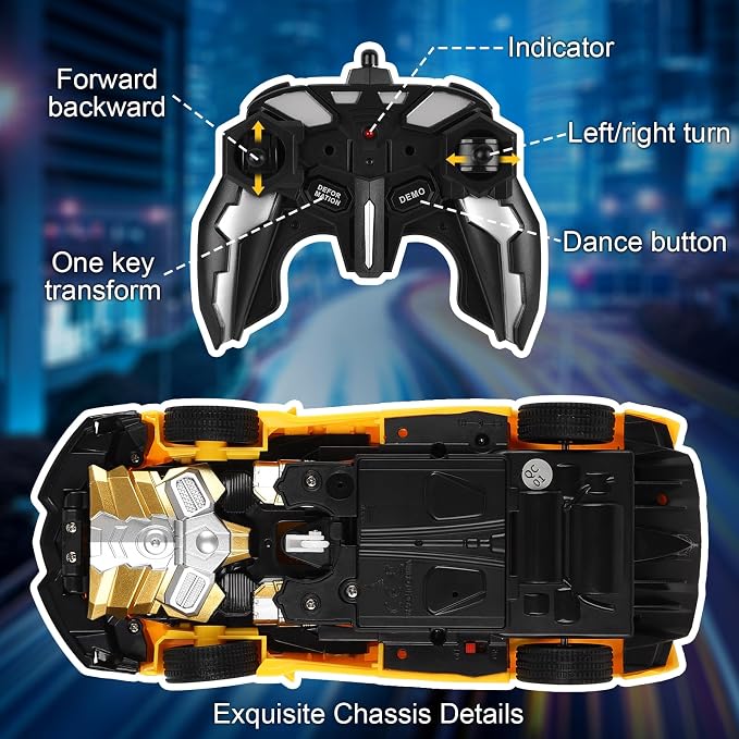 Transform Remote Control Cars for Kids 4-12，Transforming Robot Toys for Boys 5-7，RC Cars for Ages 6-8，2.4Ghz One-Button Deformation 360° Rotation Car Toy Gifts for Aged 4 5 6 7 8 9 10 11 12