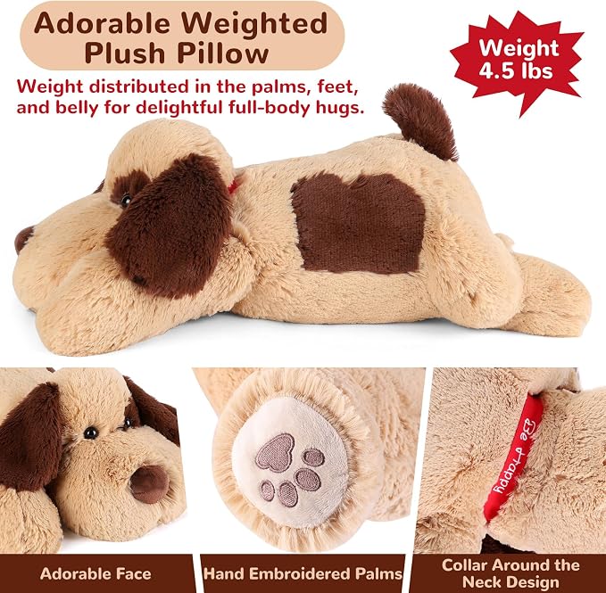 meowtastic Brown Dog Weighted Stuffed Animals - 22 Inch 4.5 Pounds Weighted Plush Dog Stuffed Animals - Big Stuffed Dog Weighted Plush Pillow - Cute Plush Toys Gifts for Kids & Adults (22" 4.5 lbs)