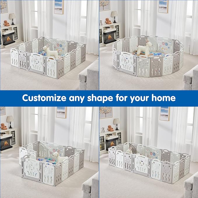 Albott Baby Playpen 22 Panel Foldable Baby playpen Folding Play Pen Kids Activity Centre Safety Play Yard Home Adjustable Shape, Portable Design for Indoor Outdoor Use (White+Grey, 22 Panel)