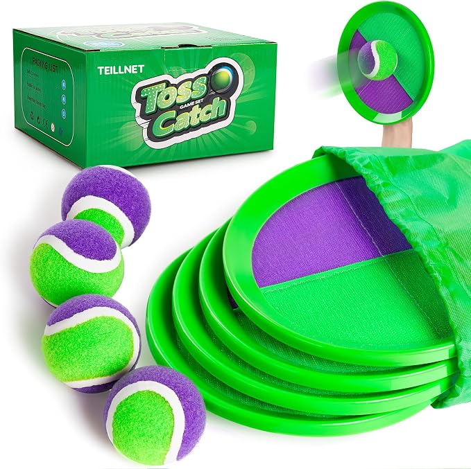 TEILLNET Toss and Catch Ball Set Upgraded - Beach Toys Outdoor Games Baseball Games - Sturdy & Water-Resistant for Pool Yard - Classic Gift for Toddlers Kids Boys Girls 3 4 5 6 7 8 9 10 11 12+ Years