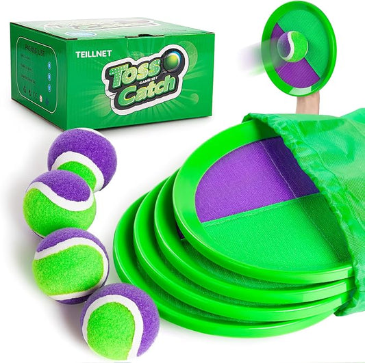 TEILLNET Toss and Catch Ball Set Upgraded - Beach Toys Outdoor Games Baseball Games - Sturdy & Water-Resistant for Pool Yard - Classic Gift for Toddlers Kids Boys Girls 3 4 5 6 7 8 9 10 11 12+ Years