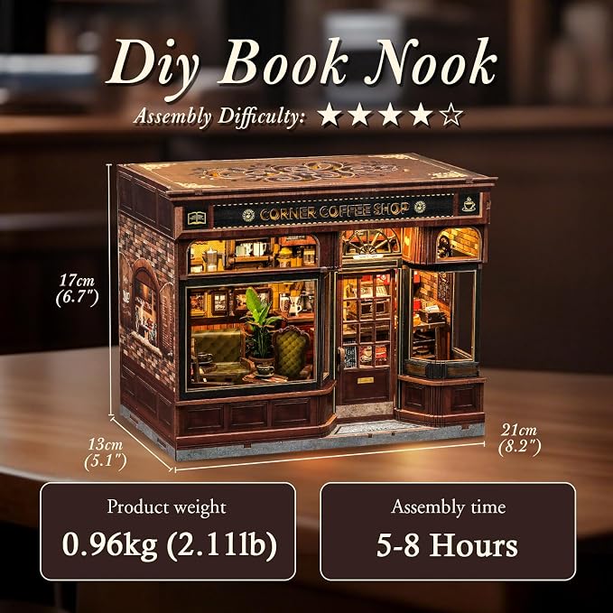 CUTEBEE Book Nook Kit, DIY Miniature Dollhouse Kits for Adult and Teens, 3D Wooden Puzzle, Mini Booknook Tiny House Model Building Kit, Decorative Bookend with LED, Craft Gifts for Family, Friends
