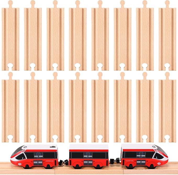 Liliful Pack of 16 Wooden Train Track Expansion Male-Male Female-Female Train Track Compatible with Most Trains Tracks(Straight)
