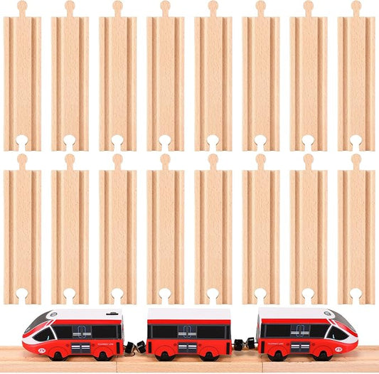 Liliful Pack of 16 Wooden Train Track Expansion Male-Male Female-Female Train Track Compatible with Most Trains Tracks(Straight)