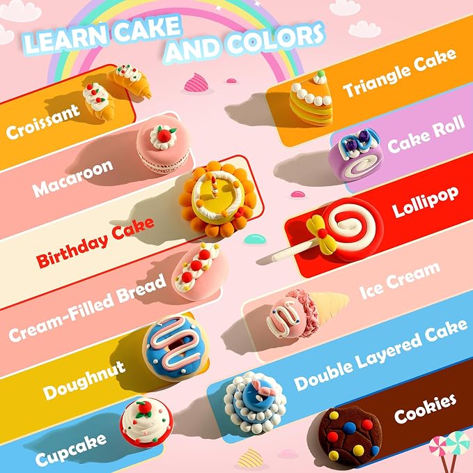 Aestd-ST Air Dry Clay Kit - Cake Themed, Modeling Clay for Kids, Dessert DIY Magic Clay with Tools and Tutorials, 12 Boxes Molding Clay, Soft & Non-Sticky, Arts and Crafts Gifts for Kids