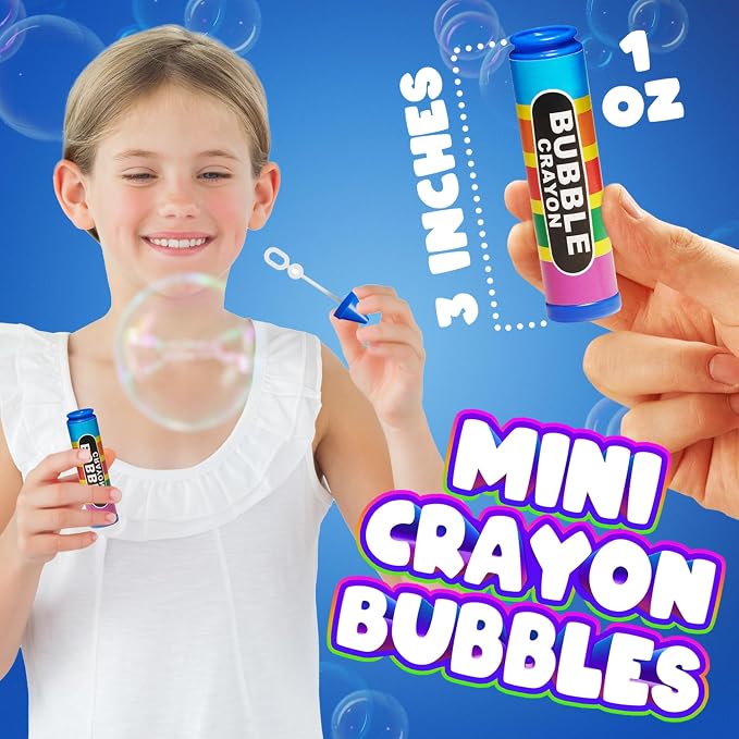 Mini Crayon Bubbles for Kids - (Pack of 24) Bulk 1 Fl Oz Bottles w/Wands - Crayon Shape Bubbles in Bright Colors - Non-Toxic Party Favor Toys, Goodie Bags for Spring & Summer