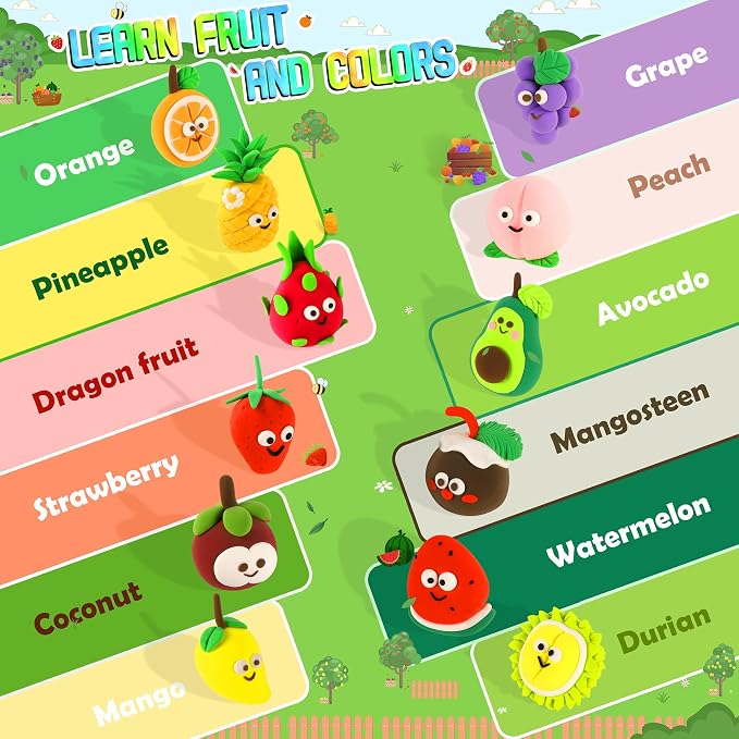 Air Dry Clay Kit - Fruit Theme, Modeling Clay for Kids, DIY Magic Clay with Sculpting Tools and Tutorials, 12 Boxes Molding Clay, Ultra Light, Soft & Non-Sticky, Arts and Crafts Gift for Kids