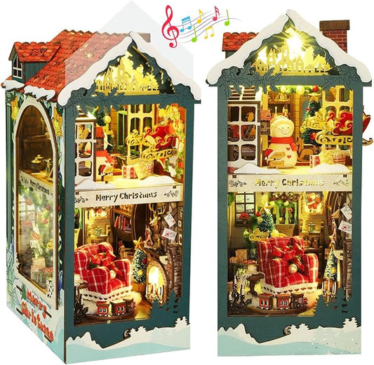 fifijoy Christmas Book Nook Kit - DIY Miniature House Dollhouse Kit for Adults and Teens, Booknook Bookshelf Insert Christmas Decorations, Gifts for Family and Friends (Merry Christmas)