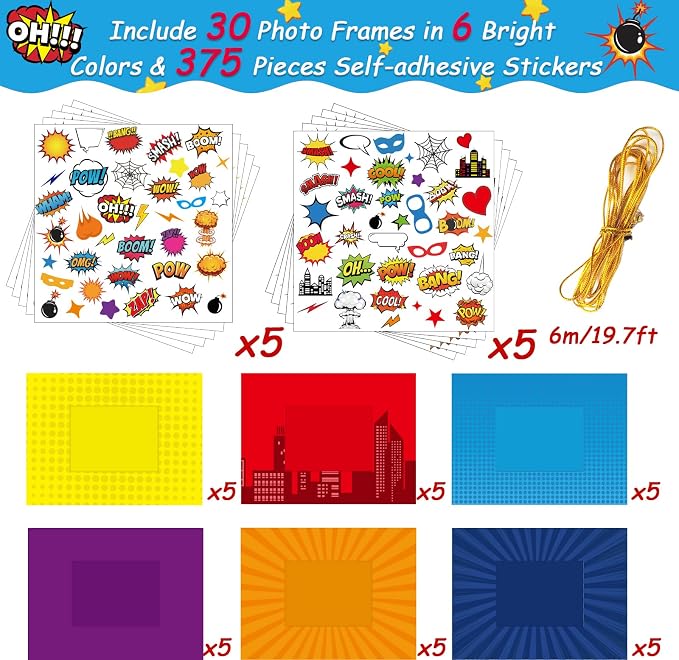 chiazllta 30 Pack Super Theme Hero DIY Picture Frame Craft Kit Fashion Hero DIY Photograph Craft Hero Stickers for Hero Art Craft Home Game Activities