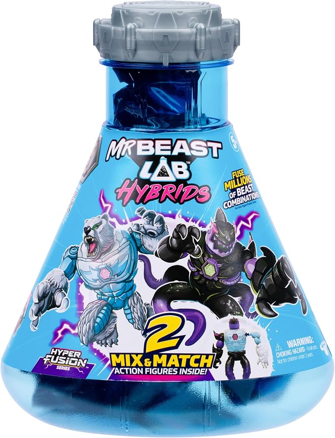 MrBeast Lab Hybrids Multi Pack, Reveal Different Hybrid Parts To Create 2 Mix & Match Action Figures, Plus Parts Of The Golden Panther Dragon, Fuse Millions Of Beast Combinations - Shark VS Polar Bear
