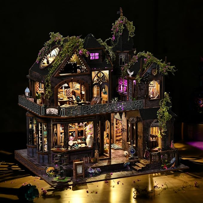 TOYQI Mini House Kit, DIY Miniature Dollhouse Book Nook for Adult | 3D Wooden Puzzle Booknook with LED Light, Diorama Building Home Decor Gifts for Family Lovers