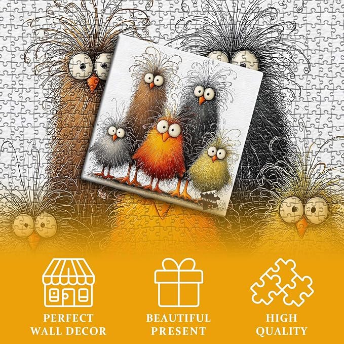 Funny Chicken Puzzle for Adults 1000 Pieces,PICKFORU Abstract Chicken Jigsaw Puzzle, Cute Animal Rooster Puzzle Impossible Challenge