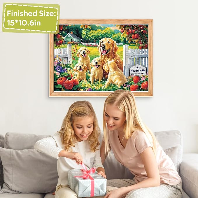 Jeacirio Puzzles for Kids Ages 4-6 6-8, 100 Piece Puzzles for Kids, Golden Retriever Dog Family Jigsaw Puzzle, Educational Puzzle Toys for Boys and Girls, Kids Puzzles Ages 5-8 8-10, 15 x 11 Inch