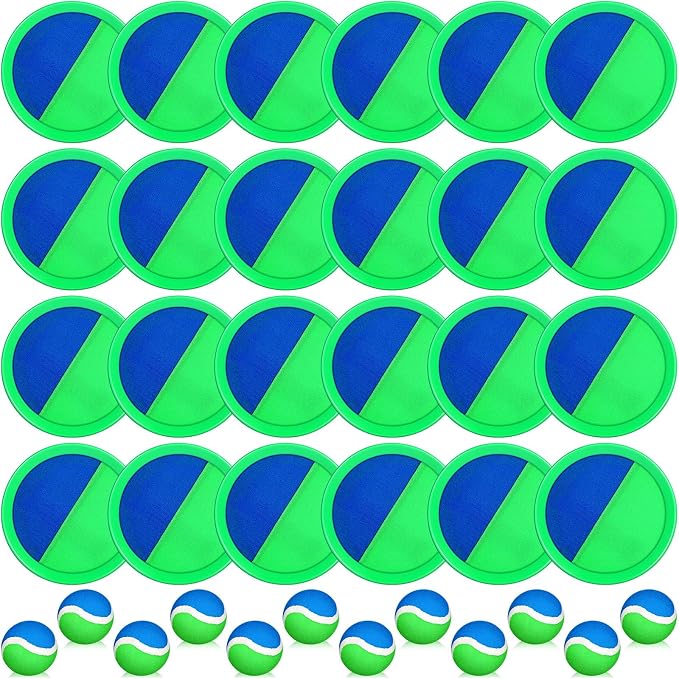 Charniol Kids Toys Toss and Catch Game Set Beach Game Outdoor Ball Sports Games Toss and Catch Ball Nylon Toys for Kids Adults(Blue Green,12 Paddles 6 Balls)