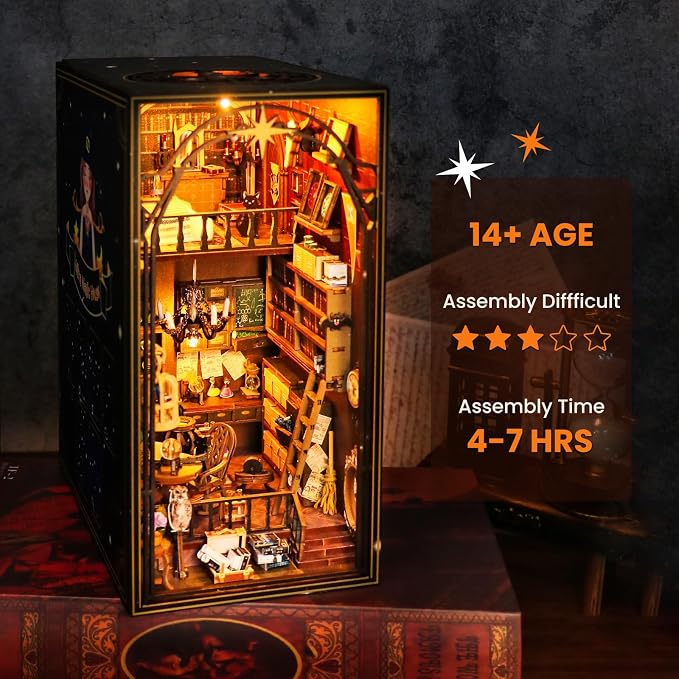 Book Nook Kit for Adults, DIY Dollhouse Booknook, 3D Wooden Puzzle, DIY Miniature Dollhouse Kit with Led Light for Adults Teens 14+, Decor Crafts for Friends Gifts