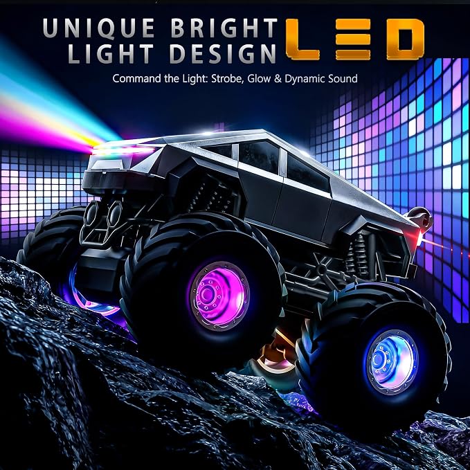 BEZGAR Cyber Truck Toy - 2.4GHz 1:20 4WD Remote Control Car for Boys 8-12 with Colorful Lights, 360° Rotation - RC Car Toy for Boys Girls Age 6, 7, 8, 9, 10 Years Old, Birthday Gifts(Silver)
