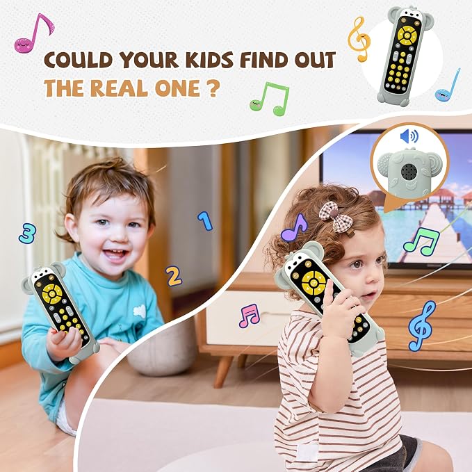 KIRALUMI Baby Remote Control Toy with Monkeys Silicone Cover - Educational Musical Baby Toddler Toys with Realistic Play, Lights, and Sounds - 6, 9, 12, 18 Month Boys Girls Toys Gift