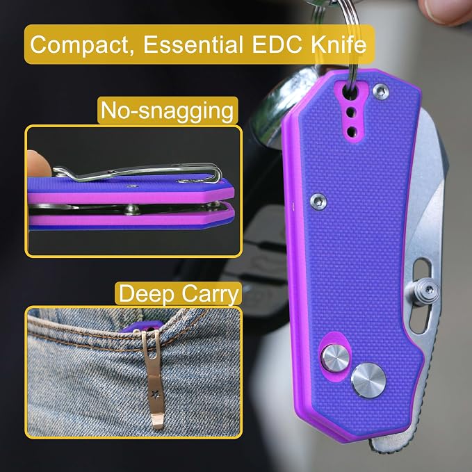 JIN Rhino Jr. Kids Pocket Knife, Fidget Toy Knife, DIY Kit, 1.97” Unsharpened Steel Blade, Safety Rounded Tip, Kids-friendly Button Lock Folding EDC, Blue Multi G10 Handle