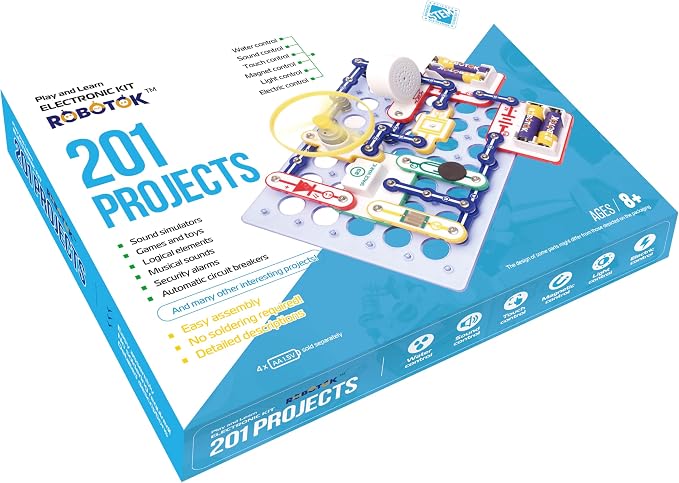 STEM Electronic Circuit Kit for Kids, Over 201 Projects, Physics Circuit Maker Kit, Science Experiment Educational Toy for Boys & Girls Ages 8+ (Mixed Color, 201)