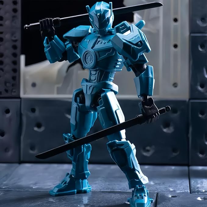 2 Pack T13 Action Figure Set, Already Assembled Titan 13 Robot, 5.5 Inch Posable Dummy 13 for Boys, Multi-Jointed Collectible Desktop Decor for Game Anime Fans（Black+Sliver）