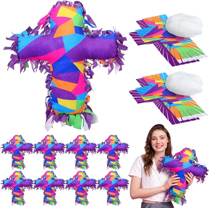 Weysat 8 Sets Religious Cross Tied Pillow Craft Kit DIY VBS Pillow Craft with PP Cotton Gifts for Christian Party Decor VBS School Favors Classroom Giveaways