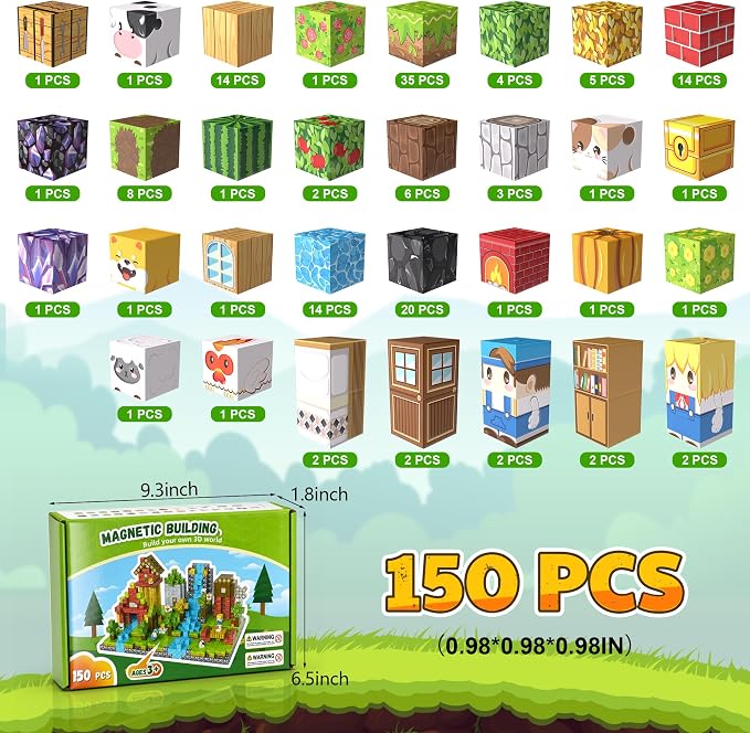 150PCS Magnetic Blocks, Magnetic Building Blocks, 0.78in Magnetic Building, STEM Game Stacking Toys for Kids, Birthday Gifts for Boys and Girls Age 3+ Years Old