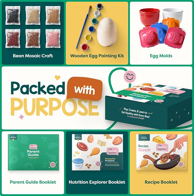 Baketivity Powerful Proteins Kids Nutrition Kit – STEM Science & Cooking Activity Kit with Recipes & Activity Book – Educational Food Learning Kit for Homeschool Activities, Birthday Gifts for Kids