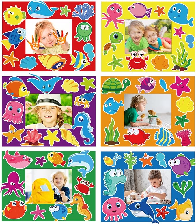 chiazllta 30 Pcs Summer Under the Sea Craft Kits for Ocean Animal DIY Picture Frame Crafts Back to Activities Game Bulletin Board Decorations