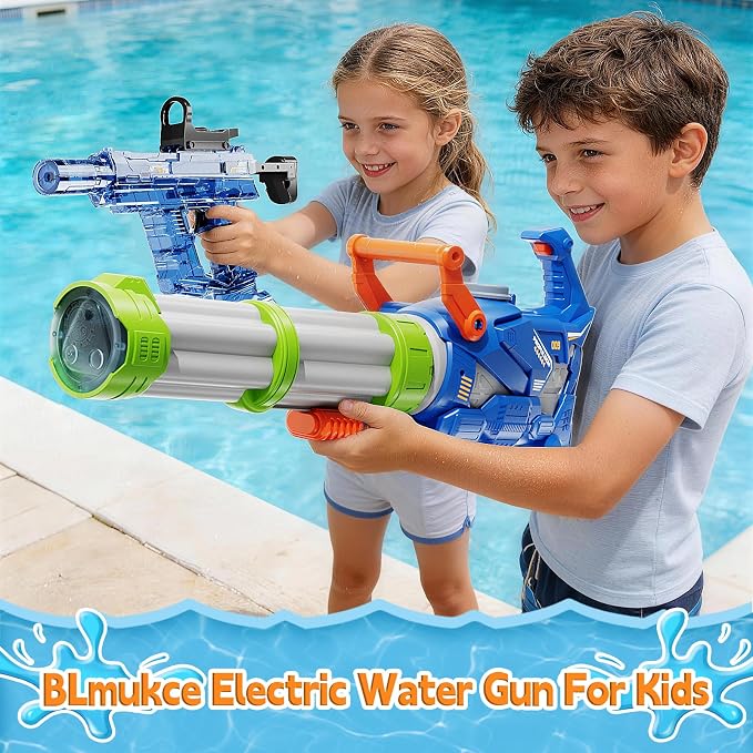 Electric Big Gatling Squirt Water Gun for Kids Adults - High Power Automatic Water Blaster with Large Capacity, Outdoor Summer Pool Long Range Water Toys Fight Games for Kid Age 8-12 Year Old