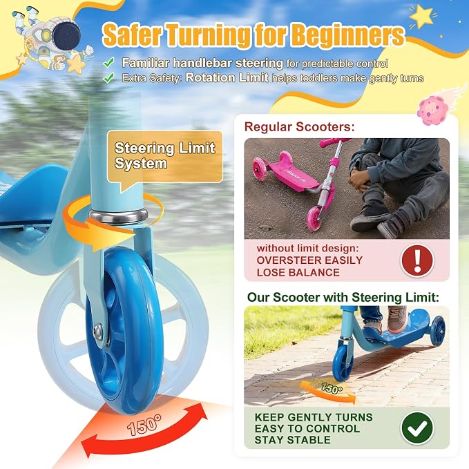 Kick Scooters for Kids 3-5 5-7 Years Age - Handlebars Flexible Steer,Height Adjustable,Stable Light Up Three Wheeled Toddler Scooter for Boy & Girl,Indoor Outdoor Kid Child Toy Gift