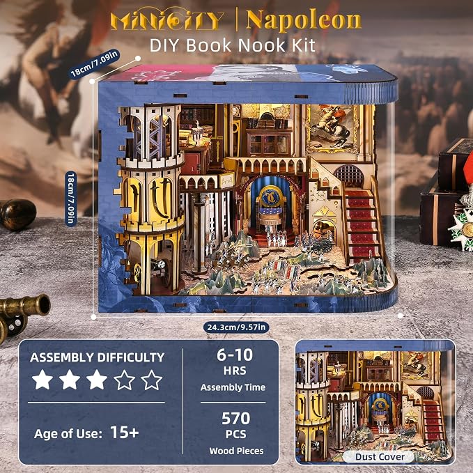 MiniCity DIY Book Nook Kits for Adults, Miniature Dollhouse Booknook Kit, 3D Wooden Puzzle Creative Decorative Bookends Bookshelf Diorama Insert Crafts Hobbies Gifts (Napoléon)