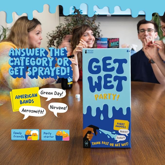 Lucky Egg Get Wet – Hilarious Category Party Games for Family Game Night – Family Board Games for Adults with Sprayer, Dice & 150 Category Cards – Best Family Games for Kids, Adults & Groups Ages 8+
