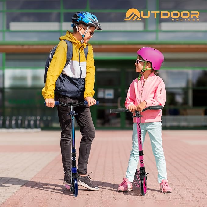 Outdoor Cruiser Kick Scooter for Ages 6+, For Kids, Teens, and Adults, Max Load 250 LBS, Foldable, 8-inch Wheels for Kids and Adults, Dual Suspension, 3 Adjustable Levels, Child Safety Approved, White