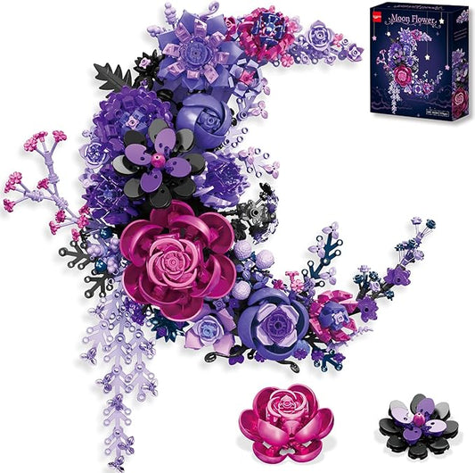Purple Moon Flower Building Set, Botanical Collection Artificial Flowers Building Blocks Kit Compatible with Lego for Adults Home Décor Wall Art Decoration