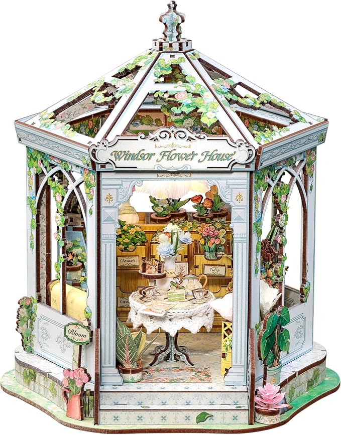 Cutefun Book Nook Kit - DIY Miniature House Dollhouse Kit for Adults, 3D Wooden Puzzle Flower House Model Kit Building Set Crafts for Home Decor Gifts for Family and Friends (Windsor Flower House)