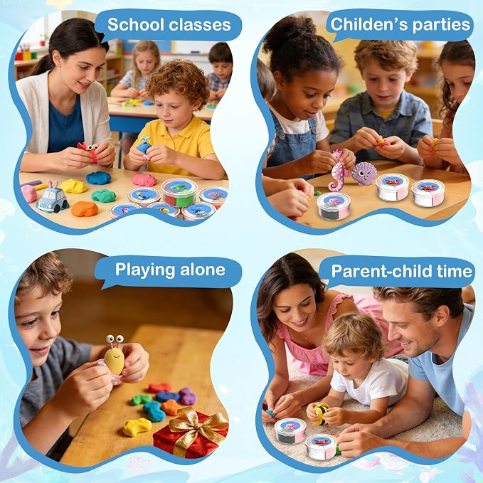Air Dry Clay Kit - 12 Marine Animal Modeling Clay for Kids, Complete DIY Clay Craft Set with Sculpting Tools & Step-by-Step Tutorials, Ultra Soft & Non-Sticky Clay, Children's Day Gift Ideas