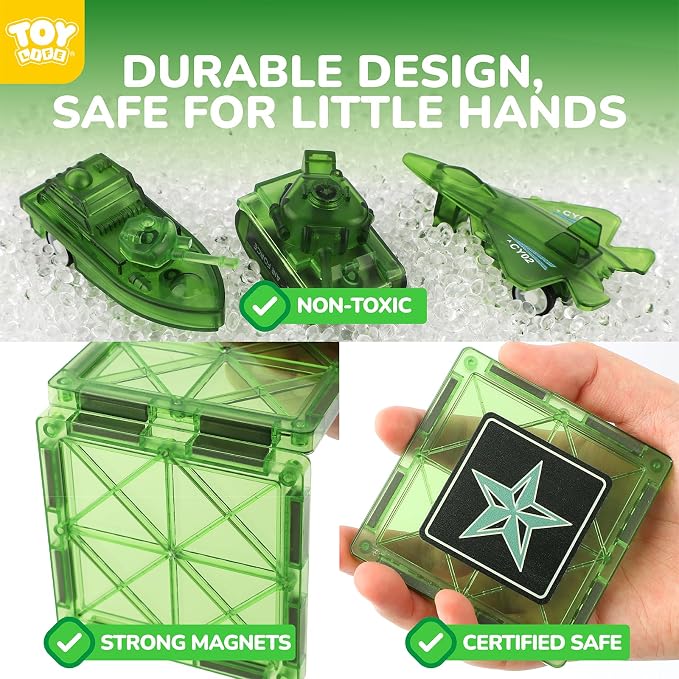 TOY Life 58PCS Magnetic Tiles Military, Army Toys Building Set for Kids Ages 4-8, STEM Magnetic Building Blocks for Toddler 3-5, Educational Magnet Tile Army Men Base Set for Boys & Girls Ages 3+