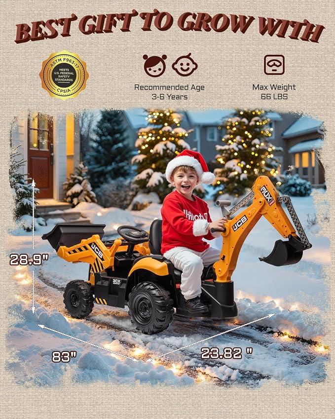 First Ride On JCB 3CX Licensed 24V Excavator Ride On Toys for Kids, Backhoe Digger Toy with Reversible Seat, Removable Front & Rear Arms, Remote Control, Electric Construction Car for Boys Girls (24V)