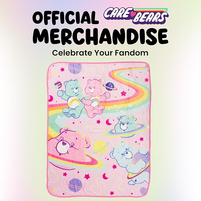 Silver Buffalo Care Bears Rainbow Cosmic Space Featuring Cheer Bear and Wish Bear 45" x 60" Fleece Throw, Soft and Cozy Blanket, 250 GSM